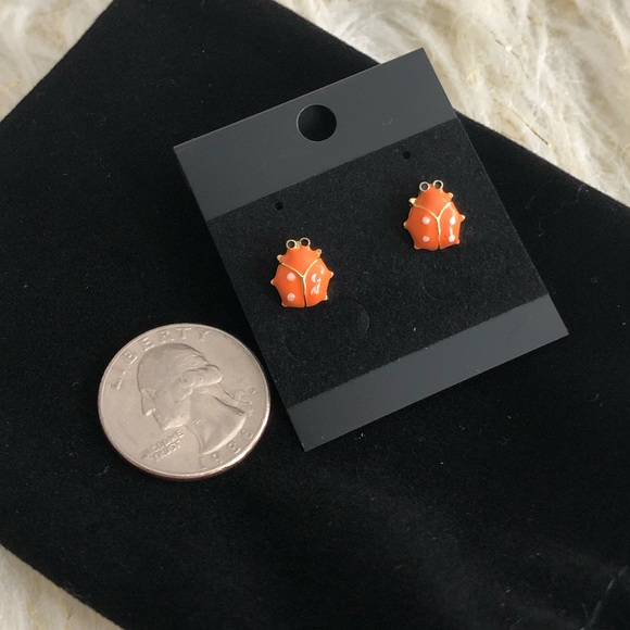 18K Orange Ladybug Earrings - Picture 2 of 8